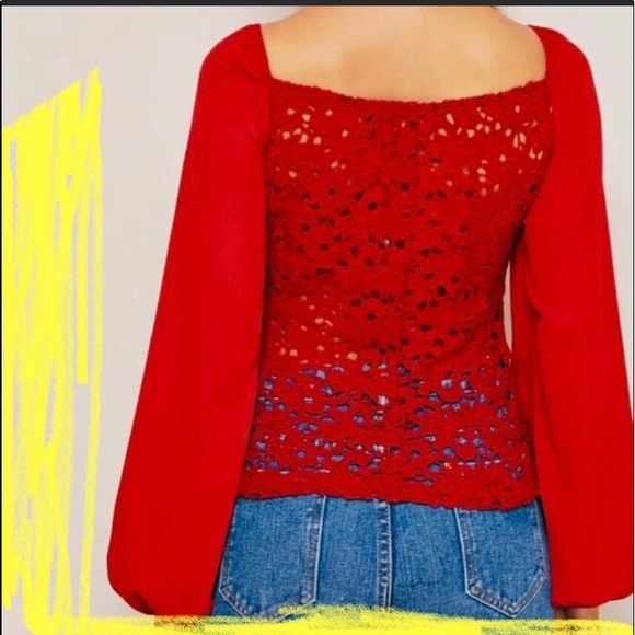 NEW Boutique! Red Lace Crochet V Neck Bustier Top - Picture 3 of 7